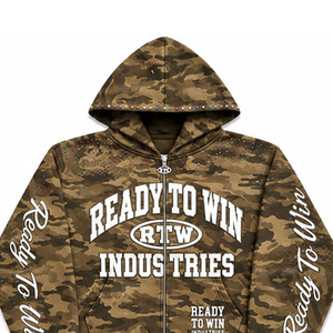 ชุดเซ็ตแทรคสูทลายพรางพร้อมฮู้ด แบรนด์ Ready To Win Industries ซิปยาวเต็มตัว พิมพ์ลาย สตรีทแวร์ ยูนิเซ็กส์ สำหรับผู้ใหญ่ ใส่ได้ในฤดูใบไม้ร่วง - Product Image 3
