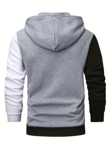 <b>Men's</b> Eco-Friendly Racer Hooded Zip-Up Fleece <b>Jacket</b> Smart Casual Slim Fit Winter Wear <b>White</b> Black Gray Polyester Cotton Knitted - Product Image 2