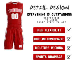 Uniforme de Baloncesto Personalizado, Rojo, con Nombre del Equipo Sublimado, Ropa Deportiva de Secado Rápido, Unisex, para Adultos, Todas las Temporadas, Suministro OEM - Product Image 2