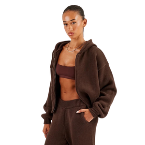 Womens Two Piece Hooded Tracksuit Full <b>Zip</b> Crop Sweatshirt Long Sleeve Elastic Waist Cuffed Jogger <b>Trousers</b> Casual Lounge Outfit - Product Image 3