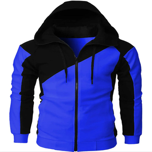 Sudadera con capucha y cremallera completa para hombre, personalizada al por mayor, en gris carbón oscuro y negro, con diseño asimétrico de patchwork diagonal, de forro polar, tipo chaqueta deportiva. - Product Image 5