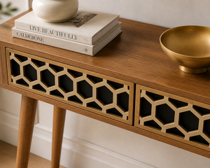 Table console en bois pour entrée, table de canapé, motif nid d'abeille, rangement intégré, pieds, couloir, salon - Product Image 3