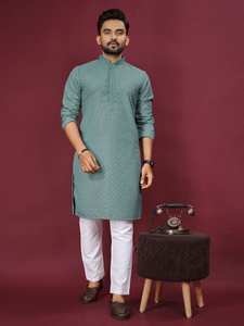 Colección de Kurta de Seda para Hombre, Seda Suave Informal con Bordado Lucknow y Lentejuelas, Ropa Tradicional para Bodas y Fiestas Diwali - Product Image 6