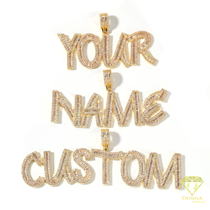 Trendy Iced Out Letter Pendant Necklace Custom <b>Name</b> Jewelry Hip Hop Bling Moissanite Diamond Pavé Pendant With Cuban Link <b>Chain</b> - Product Image 5