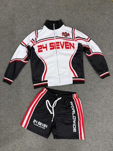 Custom adjustable Streetwear Mens Cotton <b>Tracksuit</b> Windbreaker Short Set Lightweight Breathable Jogging Stripes - Product Image 3