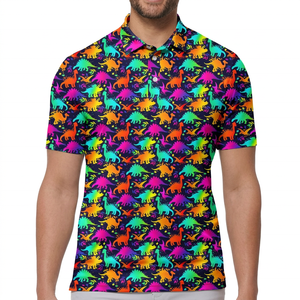 Polo pour homme à imprimé dinosaure coloré, manches courtes, décontracté, respirant, 100% polyester, motif tissé - Product Image 5