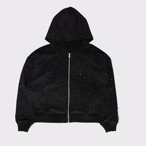 เสื้อพูลโอเวอร์ตัวใหญ่ปักคริสตัลลายตัวอักษรแบบแอซิดวอช สตรีทแวร์แบบยูนิเซ็กซ์สั่งทำได้ ขายส่ง ประดับด้วยเพชร - Product Image 1