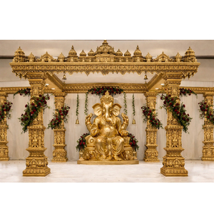 Mandap Tradicional Tallado en Oro Antiguo para Bodas Tamilas DSTExports, Templo del Sur de la India, Ligero, de Fibra de Vidrio, para Eventos de Boda - Product Image 1
