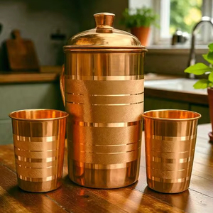 <b>Copper</b> jug set for frequent <b>handling</b> strength use water serving metal set with glasses durable reusable <b>kitchen</b> dining drinkware - Product Image 1