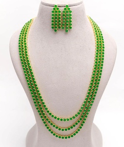 Low MOQ 3 Layer Emerald Long <b>Necklace</b> 22K Gold Plated South Indian Haram Bridal Wedding Jewelry Gift for Her - Product Image 1