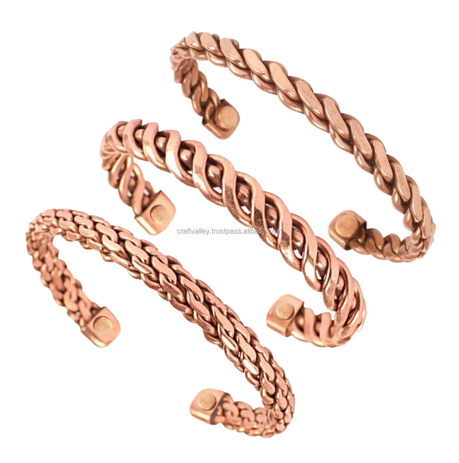 Craft Valley premium qualité indien fabriqué à la main guérison cuivre et laiton 3 psc ensemble Bracelet cuivre bijoux manchette cadeau femmes hommes.