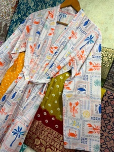 Screen Print Cotton Kimono Robe Light weight Summer Kaftan Bridesmaid Lounge Wear Bath Robe Plus Size - Product Image 5