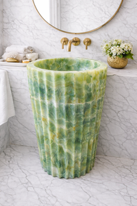 Luxury Green Onyx Pedestal Sink Natural Stone Bathroom <b>Basin</b> Hand Carved Onyx Wash <b>Basin</b> - Product Image 3