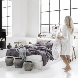 Linen Flat Sheet Solid <b>Pink</b> Wabi Sabi Style Breathable Home Bedding Adults All Season Bedding Sets - Product Image 5