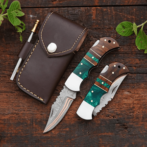 Couteau de poche pliant réglable, fait main, forgé à la main, avec manche en bois, lame en acier au carbone, étui en cuir, finition haute brillance - Product Image 1
