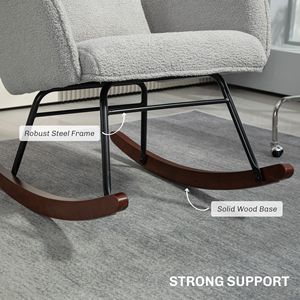 Sedia a dondolo grigio chiaro per cameretta con schienale alto e poggiatesta, sedia da allattamento con cuscino lombare per soggiorno e camera da letto - Product Image 6