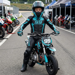 Traje de Motociclismo para Niños, Manga Larga, Cuero, Negro y Azul, Estampado 99, Resistente al Viento, para Todas las Estaciones, Equipo de Protección para Niños - Product Image 4