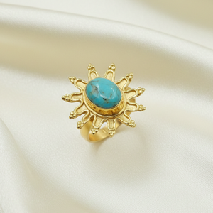 Natural Turquoise Gemstone 925 Sterling <b>Silver</b> Handmade Sunburst Statement <b>Ring</b> Boho Vintage Jewelry Gift For Women Unisex <b>Men</b> - Product Image 1