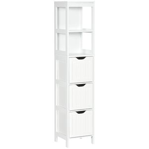 Mobiletto da Bagno Bianco a 3 Cassetti e 2 Ripiani, Sottile e Autoportante, Organizzatore per Asciugamani e Biancheria - Product Image 1