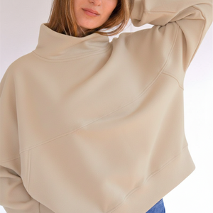 Sudadera Oversize Personalizable de Cuello Alto para Mujer con Hombros Caídos, de Felpa para Otoño, Poliéster/Algodón Ecológico - Product Image 6
