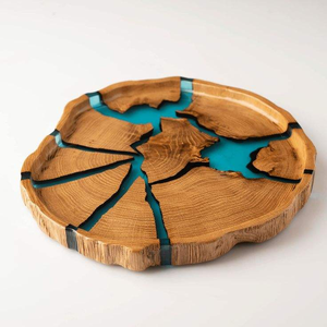 Handmade Round Wooden Serving Tray with <b>Epoxy</b> Resin Unique & Durable Kitchen Accessory - Product Image 4