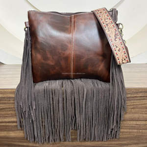 Bolso bandolera con flecos de cuero mecanizado a mano de gran capacidad de diseñador de nueva tendencia, bolso de hombro con cremallera de piel de vaca, monederos para mujer - Product Image 5
