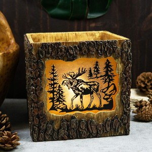 <b>Pine</b> Wood Carved Antler <b>Table</b> Lamp Base with Wildlife Motifs | Wholesale - Product Image 6