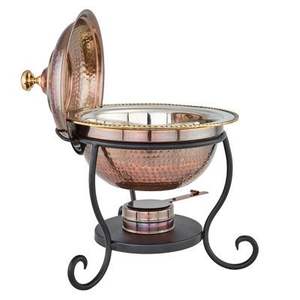 Recipiente grande de lujo para buffet, tipo chafing dish, de cobre, con tapa clásica y asas de latón, para hoteles, restaurantes y servicios de catering. - Product Image 1