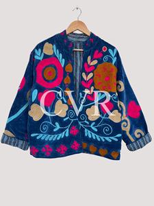 Manteau en velours brodé à la main à motif floral, col rond, manches longues, grande taille, vêtements d'extérieur d'hiver pour femmes, doublure en coton décontractée, style bohème - Product Image 1