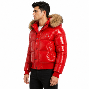 Shiny Puffer Men's <b>Jackets</b> With Faux <b>Fur</b> <b>Hood</b> Quilted Warm Full Zip Outdoor <b>Jacket</b> Wholesale Premium Padded Puffer <b>Jacket</b> OEM - Product Image 2