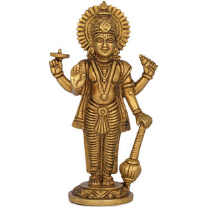 Estatua de Vishnu de cuatro brazos hecha a mano de 7 pulgadas escultura de latón de pie para regalar hecha en India - Product Image 1