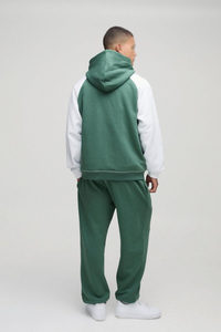 Ensemble de survêtement polaire zippé pour homme, vert et blanc, brodé, à manches raglan, coupe oversize, décontracté, 2 pièces - Product Image 2