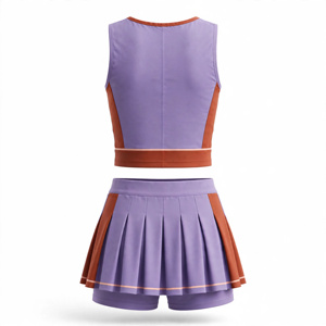 Amkoor Women's Sleeveless Crop Top <b>Pleated</b> <b>Skirt</b> Set Digital Print Purple <b>Orange</b> Breathable Polyester Adult - Product Image 2