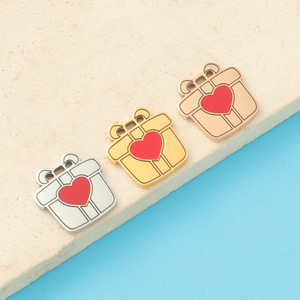 Ciondolo a Forma di Cuore Smaltato 12.8x13MM in Acciaio Inossidabile Placcato Oro Rosa, Accessori per Gioielli per Adolescenti - Product Image 1