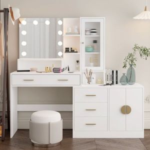 Grande Tavolo da Trucco con 10 Luci LED e Stazione di Ricarica, Ideale per Uso come Toeletta - Product Image 6