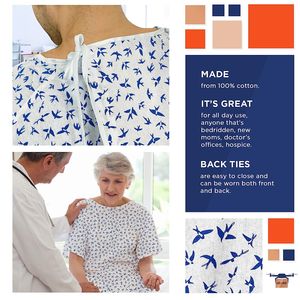 Confezione di abiti per pazienti riutilizzabili in cotone 100% da 60 abiti da ospedale Unisex bianchi medi legano abiti da allattamento traspiranti uniformi da ospedale - Product Image 3