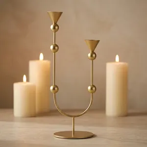 Gold Metal Candlestick Holder for Living Room Church Dining Table Restaurant-Modern Luxury Christmas <b>Dinner</b> <b>Candle</b> Light - Product Image 1