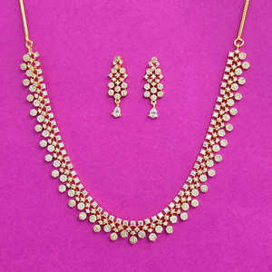 Collier indien du sud avec placage à l'or ensemble de bijoux fins de grossistes de bijoux artificiels en Inde CZ-approvisionnement en gros - Product Image 1