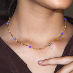 Collar separador de cadena con cuentas, collar minimalista con cadena de cuentas para mujer, delicado collar de cadena con cuentas doradas - Product Image 5