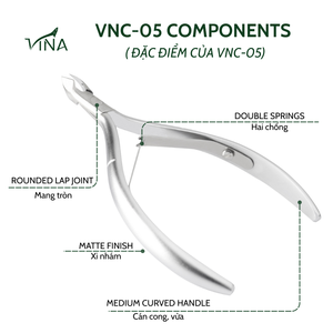 Vina VNC-05-GC Cortacutículas de acero inoxidable gris con mango curvo corto y mordaza biselada, movimiento equilibrado para dedos, profesional - Product Image 6