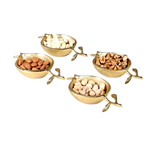 Golden Bird Tree Design 3 Compartment Dry Fruit <b>Tray</b> Metal Polished Finish Modern <b>Storage</b> <b>Trays</b> for Table Use - Product Image 4