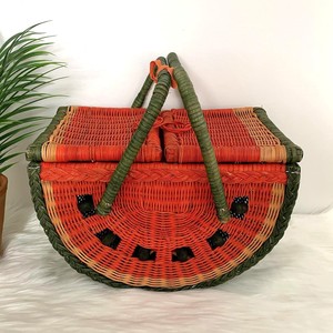 Watermelon picnic baskets luxury rattan <b>storage</b> basket lidded <b>hamper</b> for outdoor activities - Product Image 1