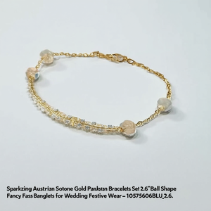 Sparkling Austrian Stone Gold Plated Bracelets Set 2.6\" Ball Shape Fancy Brass <b>Bangles</b> for Wedding Festive Wear-10575606BLU_2.6 - Product Image 2