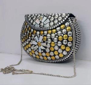 Vintage <b>Silver</b> Heart-Shaped Studs Saddle Bag Women Flap Crossbody Handbag with Chain Strap PU Large Capacity Evening Wedding - Product Image 2