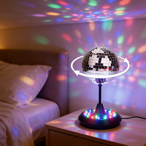 Boule disco LED RGB rotative à 360 degrés avec alimentation par batterie/USB pour l'éclairage de fête (ABS et verre) - Product Image 3