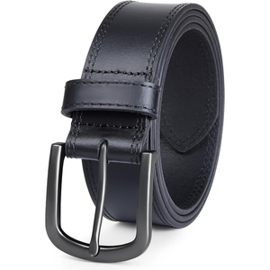 Ceinture en cuir véritable pour homme, ceinture classique en cuir de vache marron avec boucle en métal durable, pour tenue formelle et décontractée - Product Image 2