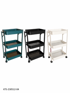 Three-Layer Metal <b>Storage</b> Cart with Wheels Minimalist Design <b>for</b> Kitchen Sundries KTS-230512-04 - Product Image 1