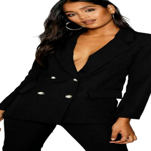 Blazer Clásico de Pana Cruzado para Mujer BD, de Alta Calidad, Largo, Tejido de Lana Peinada, Antiencogimiento - Product Image 3