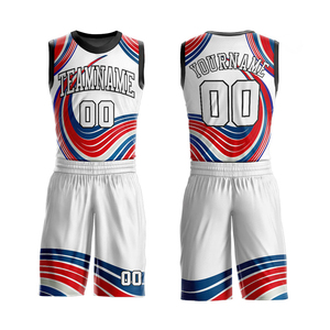Ensemble de maillots de basket-ball personnalisés, blanc, rouge, bleu, sublimé, maille respirante, séchage rapide, unisexe, adulte, nom de l'équipe, numéro 00, taille standard - Product Image 1