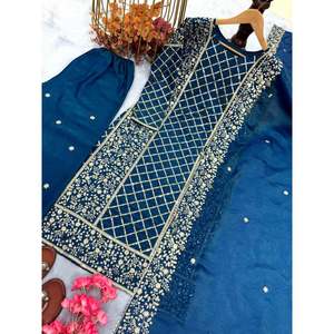 Designer Women's Top Plazzo Dupatta <b>Set</b> with <b>Embroidery</b> Sequence Work - Product Image 5